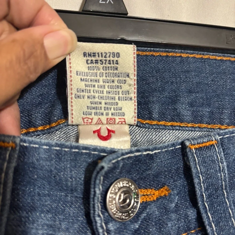 True Religion size 31 Blue Denim Jeans with Orange Stitching